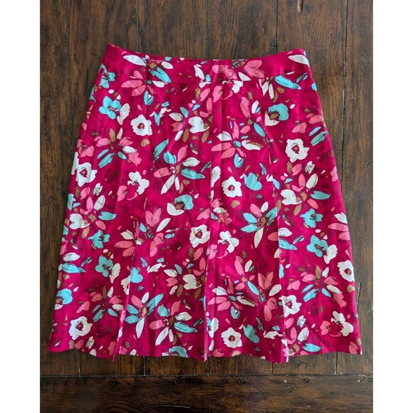 Merona Skirt 6 100% SILK Skirt Floral A Line Pink Blue White Preppy Y2K - Picture 1 of 9